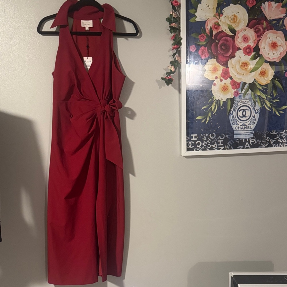 cinq a sept Sleeveless Knot-Front Midi Dress - Crimson